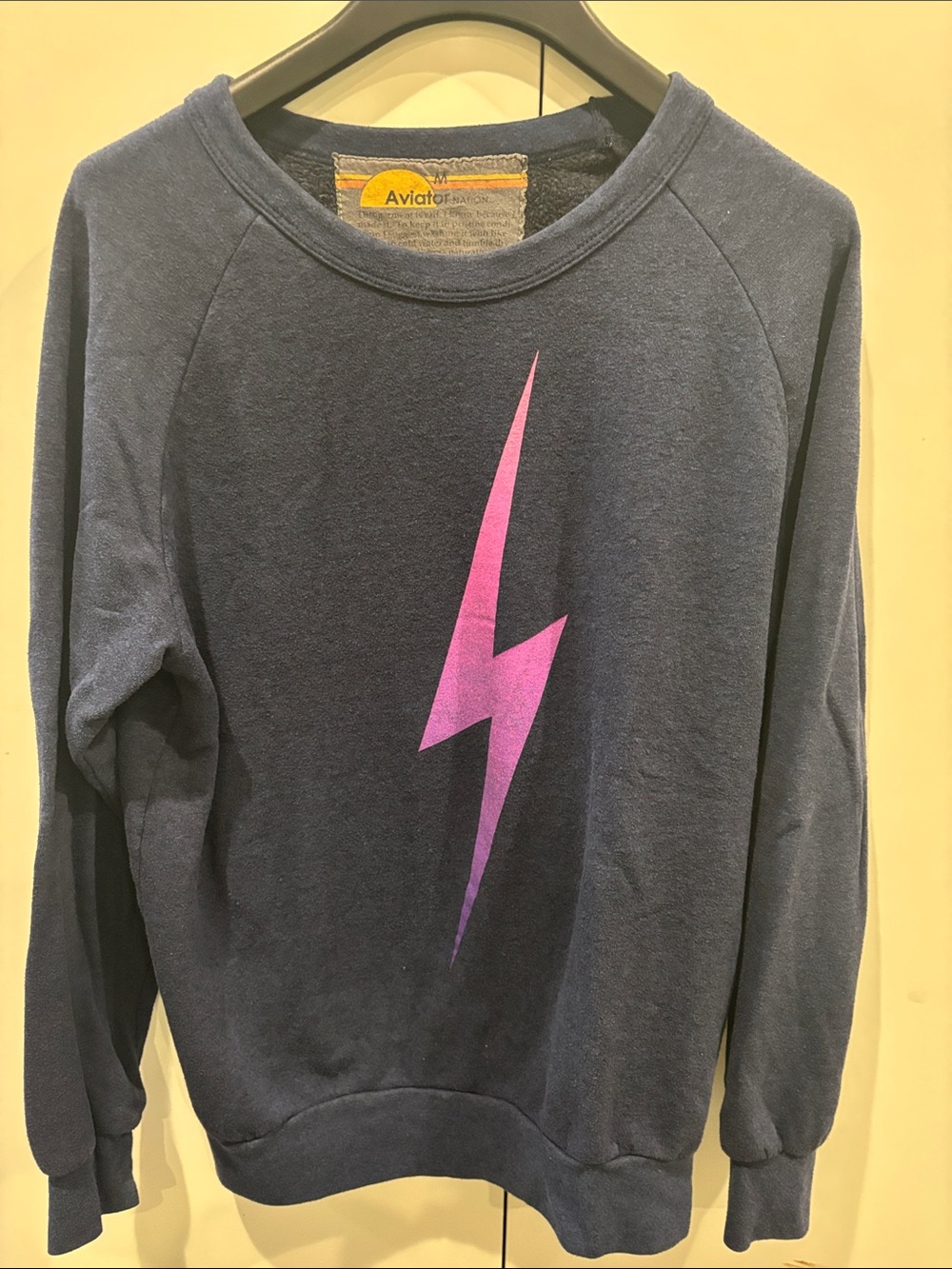 Aviator Nation Navy Sweatshirt with Pink Lightning Bolt like new